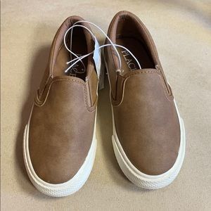 NWT boys tan slip on faux leather loafers/ sneaker
